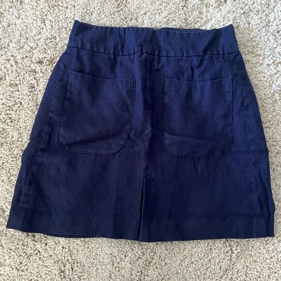 Loft Navy Blue Linen Pocket Front Skirt Size 4 - Picture 1 of 7